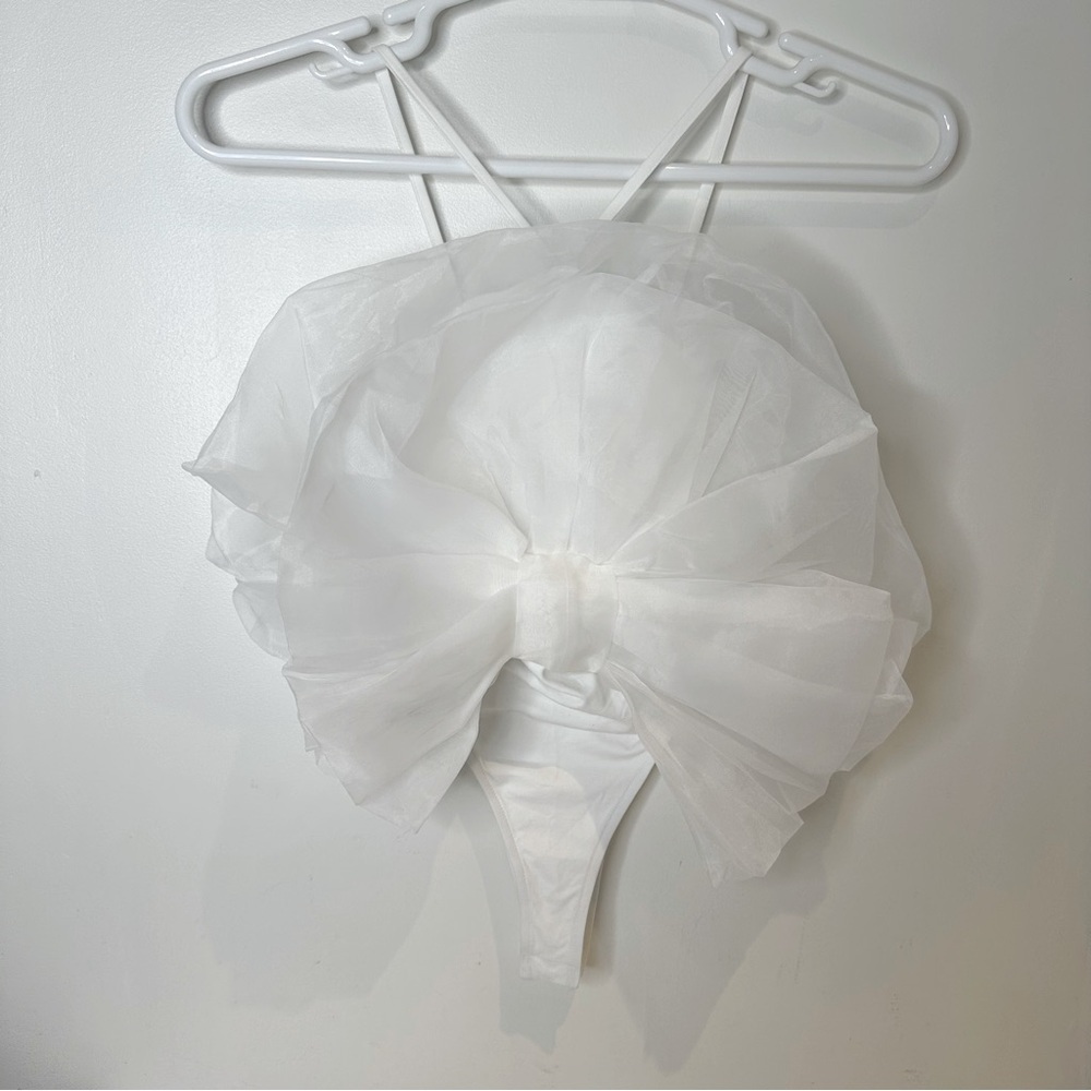 Zara Maxi Organza Fan Bodysuit Strappy Top White size S nwt